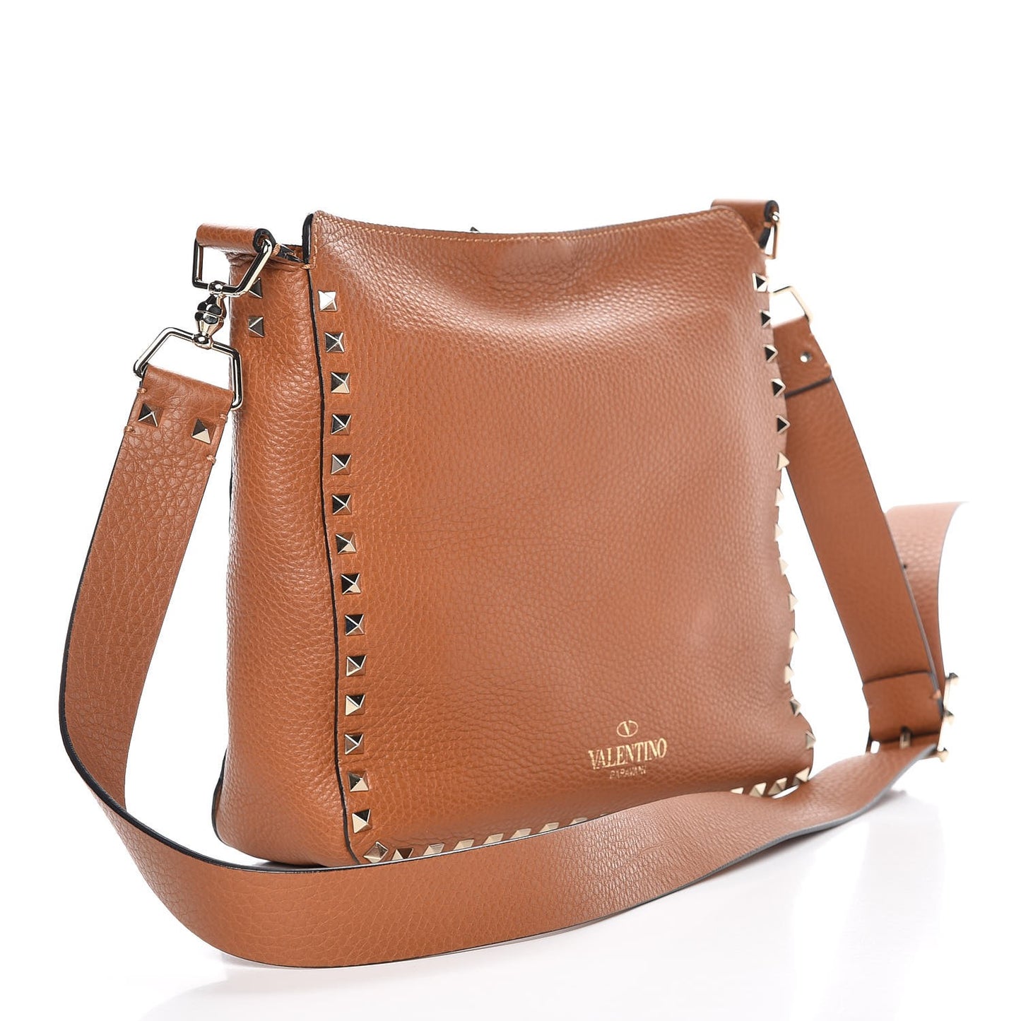 Pebbled Calfskin Small Rockstud Flip-Lock Messenger Bag Light Cuir