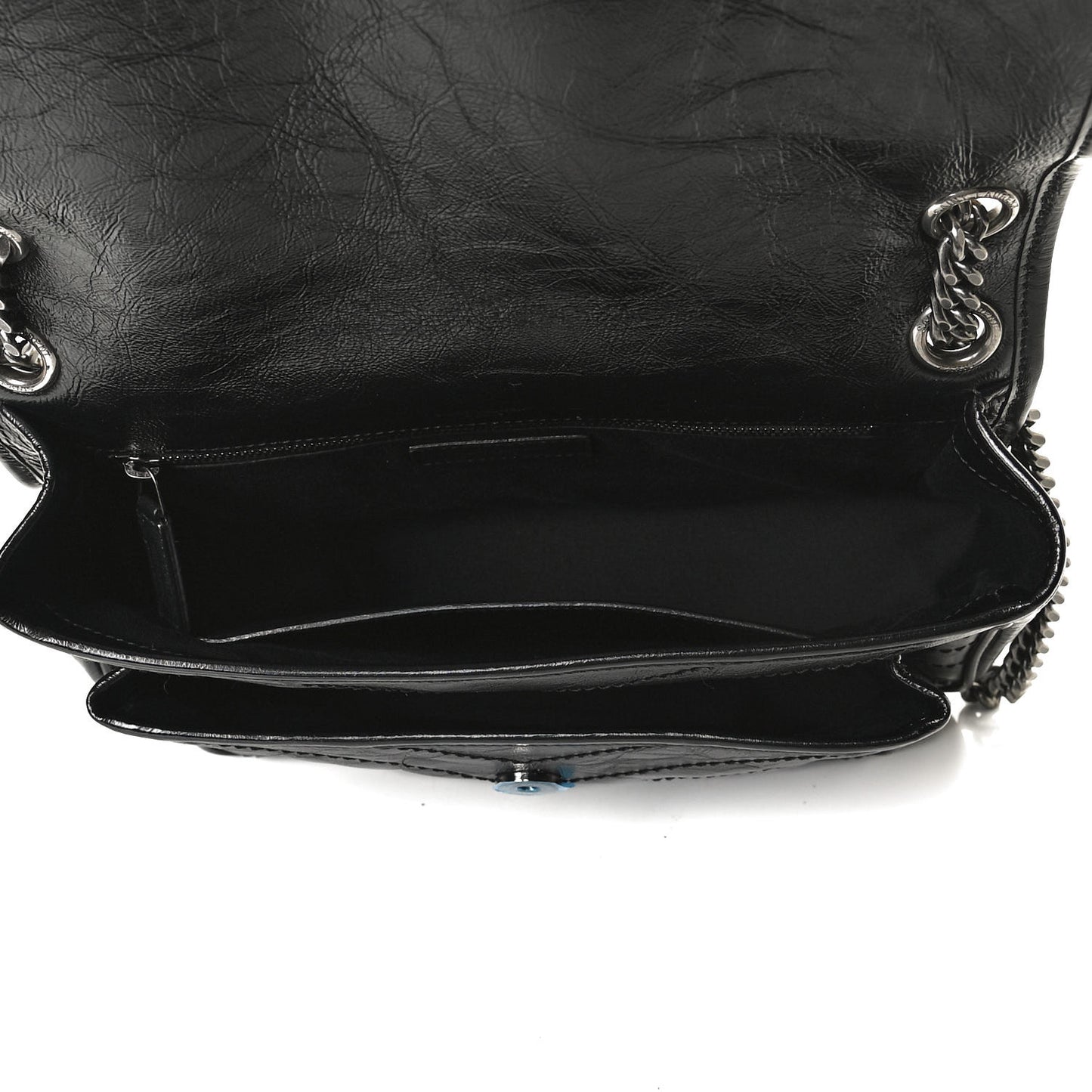 Crinkled Calfskin Matelasse Monogram Medium Niki Chain Satchel Black
