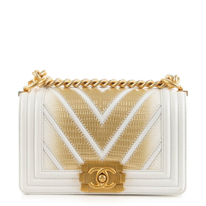 Chanel Lizard Chevron Small Boy Flap White Gold 1 of 7
