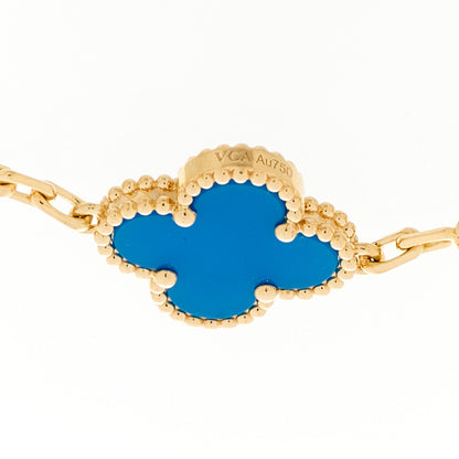 Van Cleef & Arpels 18K Yellow Gold Blue Agate 5 Motifs Vintage Alhambra Bracelet 4 of 4