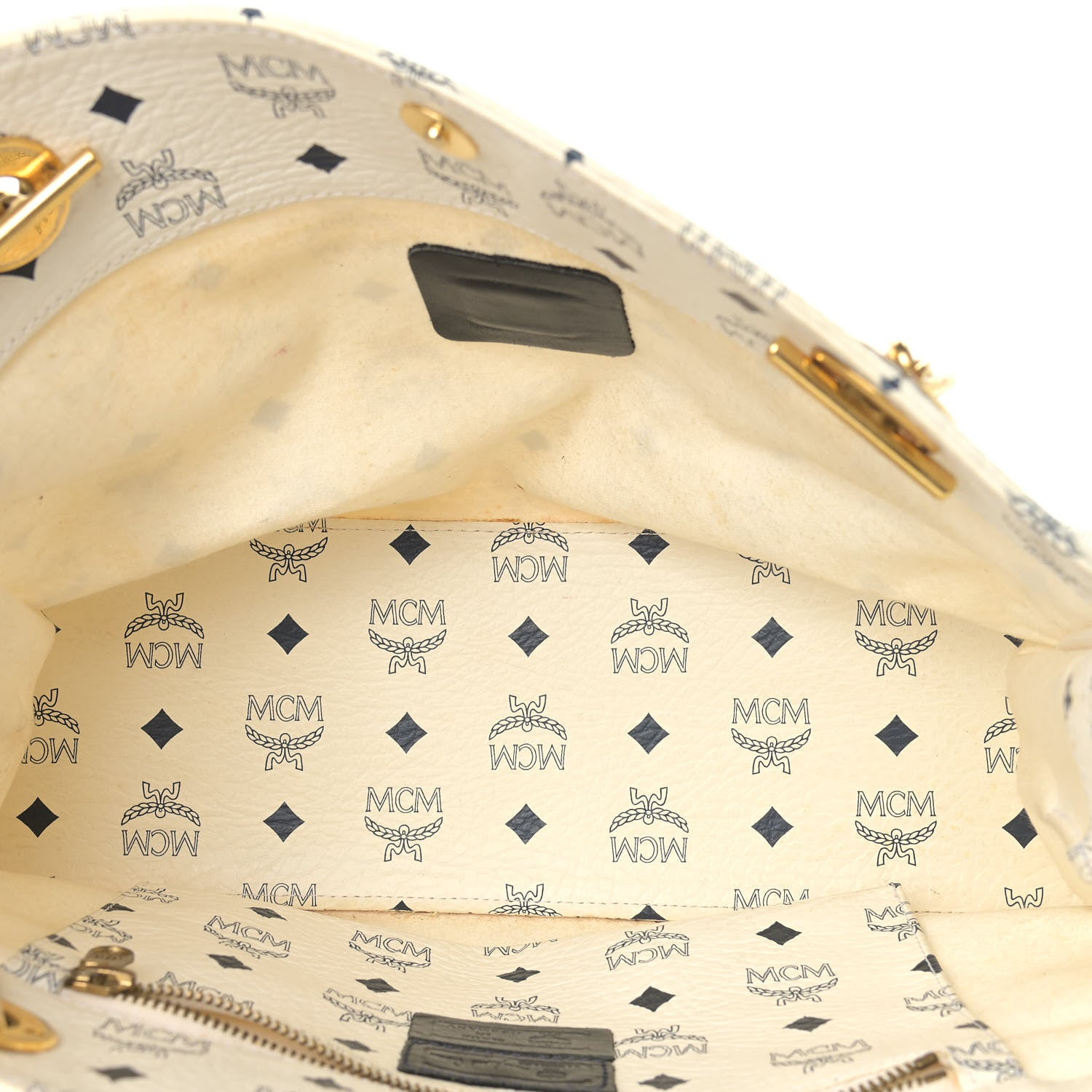 MCM Lambskin Coated Canvas Monogram Chain Tote White 5 of 15