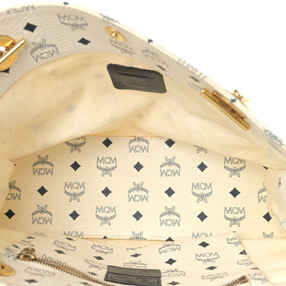 MCM Lambskin Coated Canvas Monogram Chain Tote White 5 of 15