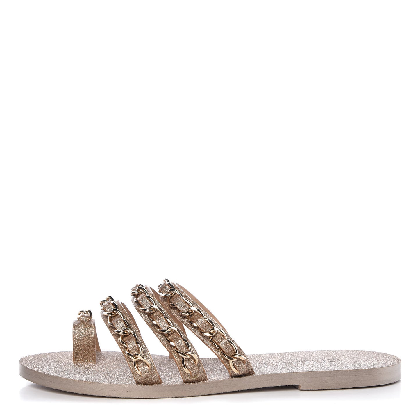Glitter Calfskin Chain Slide Flat Sandals 37.5 Gold