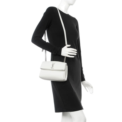 Saint Laurent Grain De Poudre Small West Hollywood Monogram Fold-Over Bag Pearl White 2 of 8