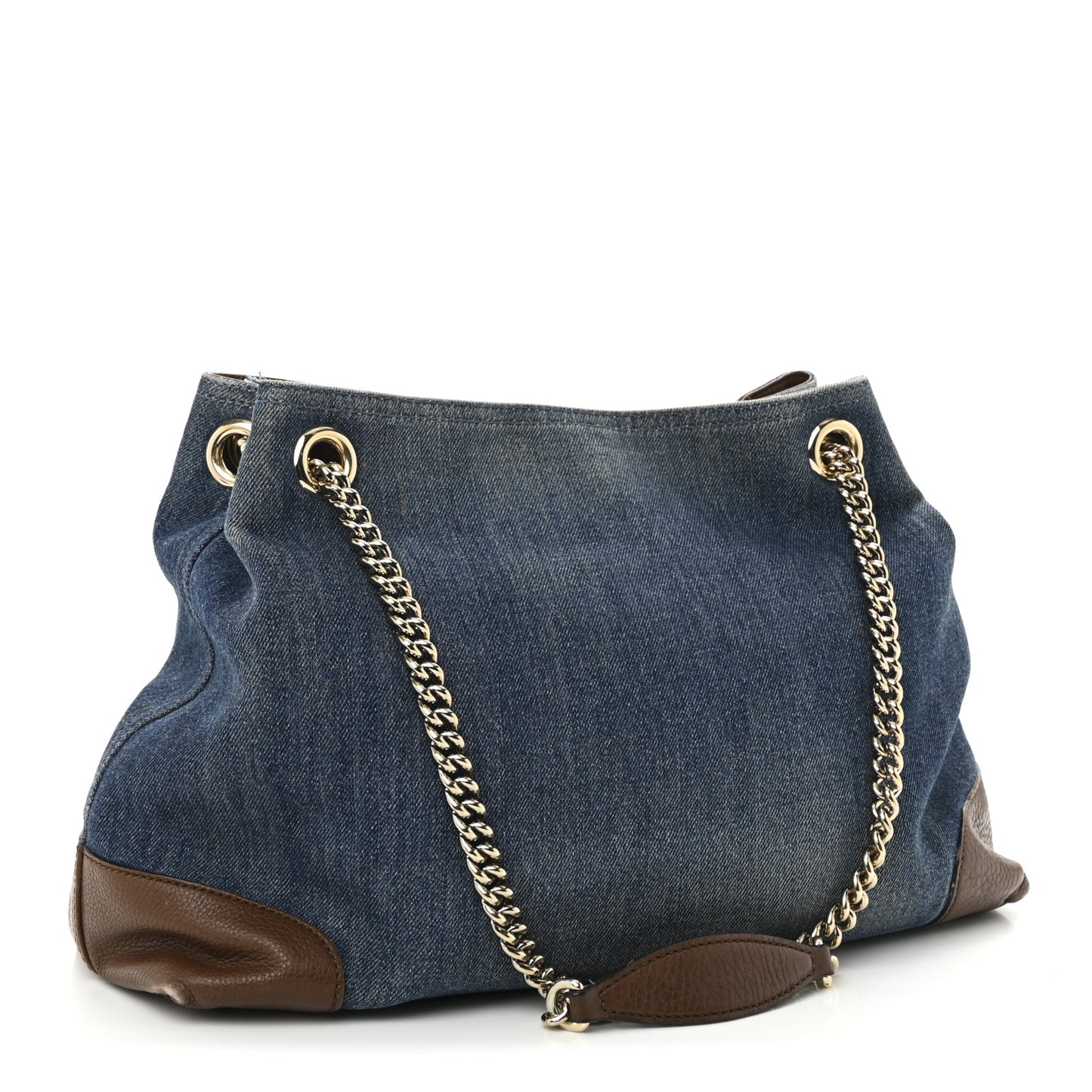 Denim Pebbled Calfskin Medium Soho Chain Shoulder Bag Blue Brown