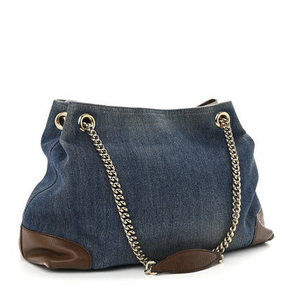 Gucci Denim Pebbled Calfskin Medium Soho Chain Shoulder Bag Blue Brown 3 of 9