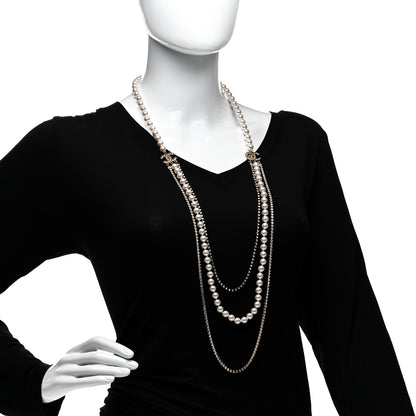 Chanel Pearl Crystal Multi Strand CC Long Necklace Gold 2 of 4