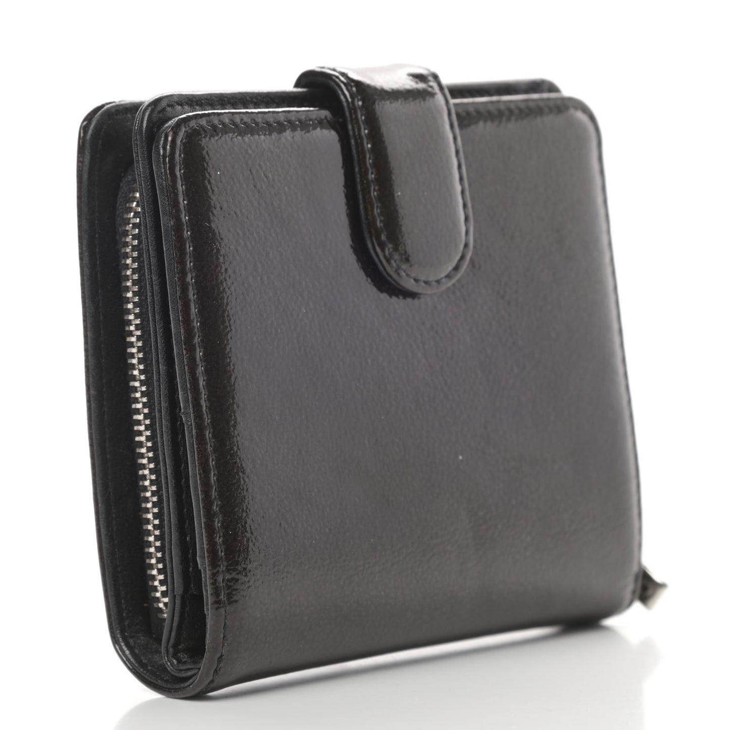 Patent Goatskin Compact French Wallet Dark Brown