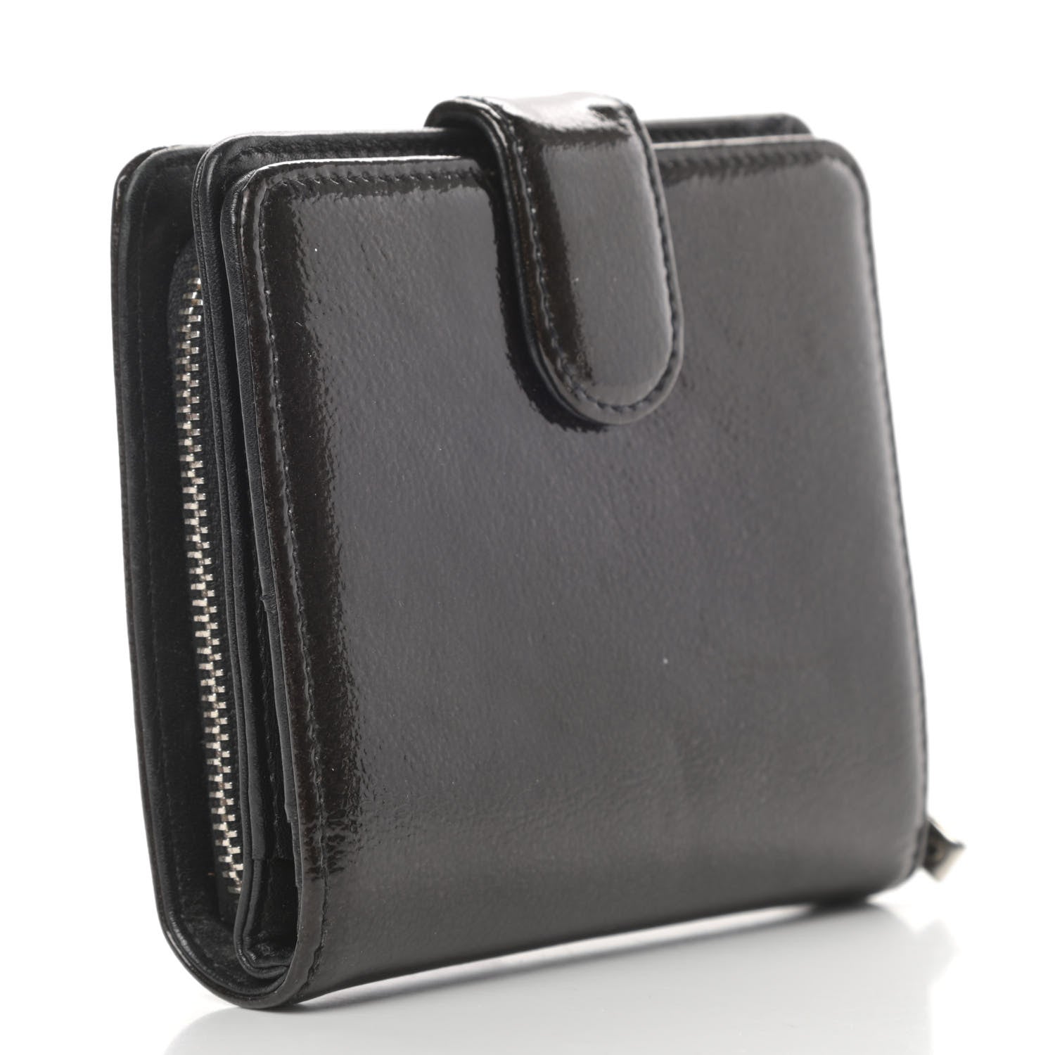 Chanel Patent Goatskin Compact French Wallet Dark Brown 3 of 12