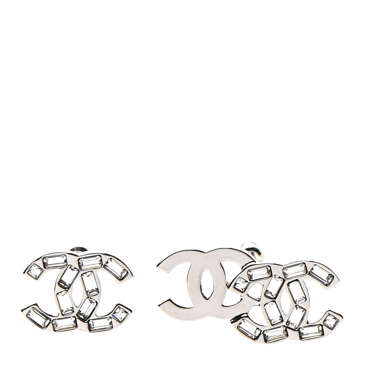 Chanel Baguette Crystal Double CC Earrings Silver 1 of 4