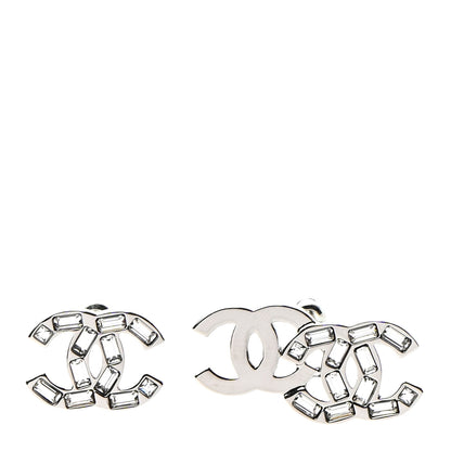 Chanel Baguette Crystal Double CC Earrings Silver 1 of 4