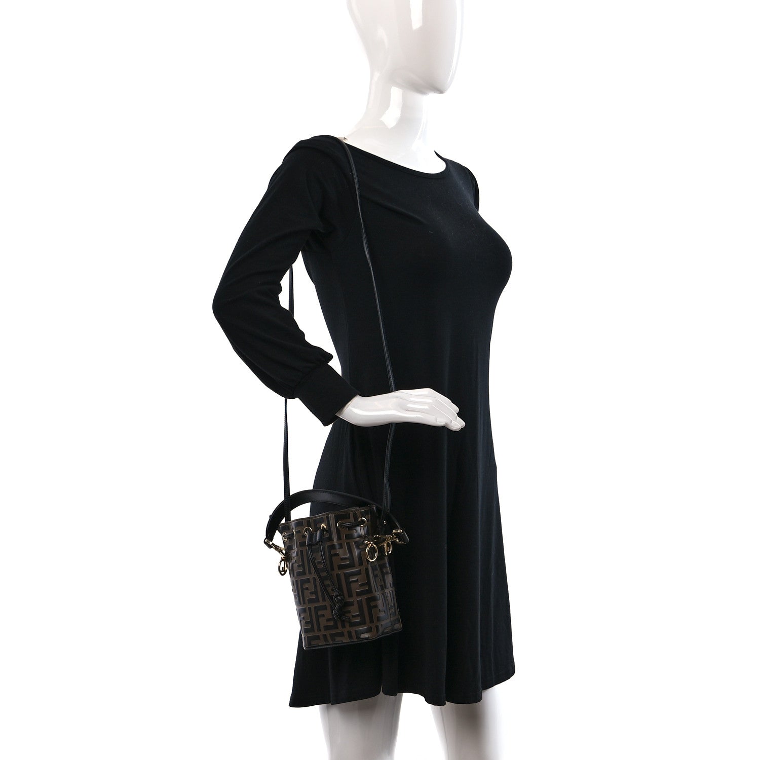Fendi Vitello Liberty F is Fendi Bi-Color FF 1974 Embossed Mini Mon Tresor Bucket Bag Maya Black 2 of 10