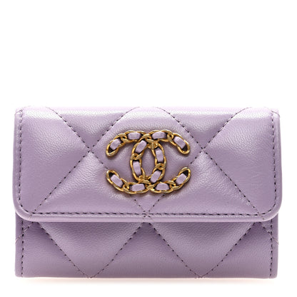Chanel Shiny Goatskin Quilted Chanel 19 Flap Card Holder Light Purple 1 of 8