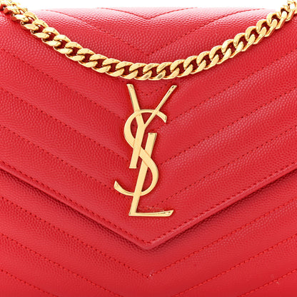 Saint Laurent Grain De Poudre Matelasse Chevron Monogram Chain Wallet New Red 7 of 10