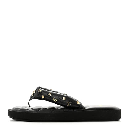 Chanel Lambskin Quilted Padded Charms Thong Sandals 40.5 Black 1 of 8
