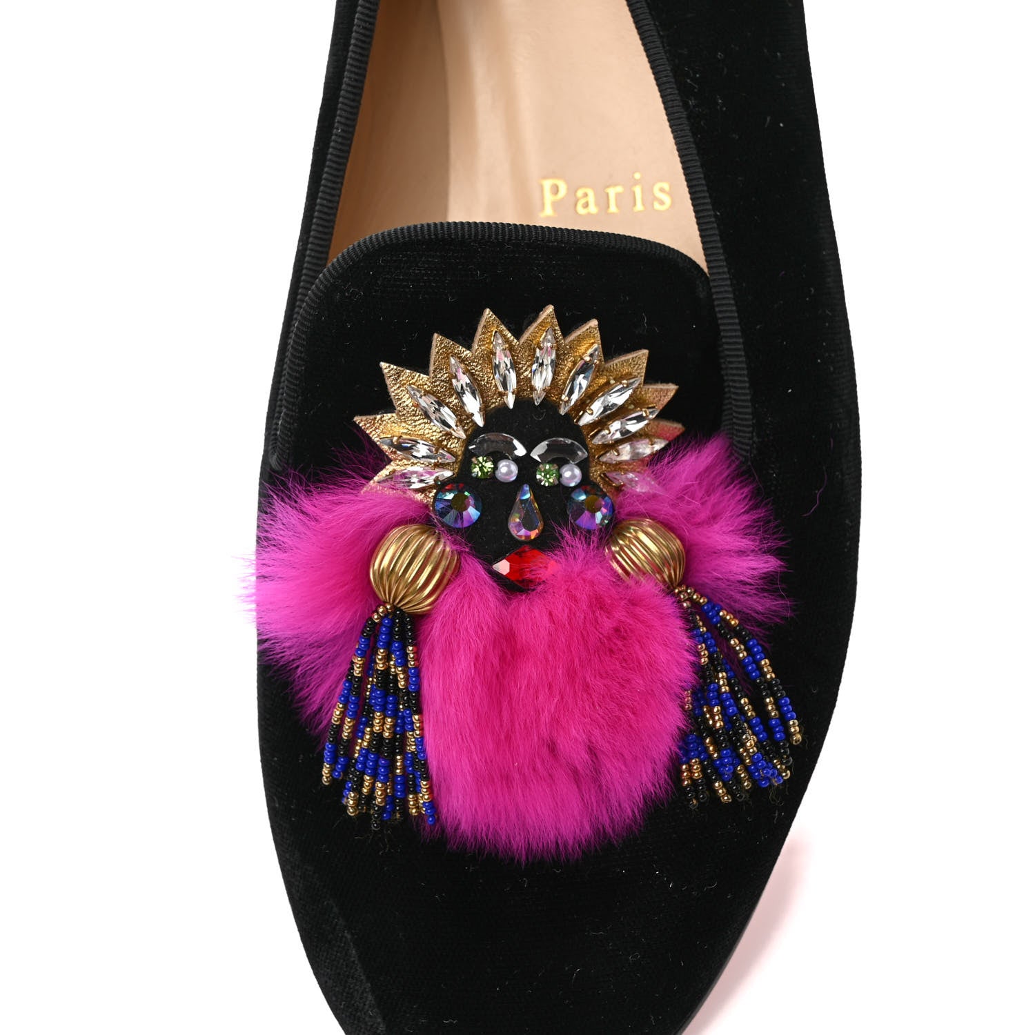 Christian Louboutin Velvet Fur Crystal Mayamoc Loafers 37 Black 8 of 8