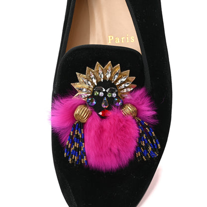 Christian Louboutin Velvet Fur Crystal Mayamoc Loafers 37 Black 8 of 8