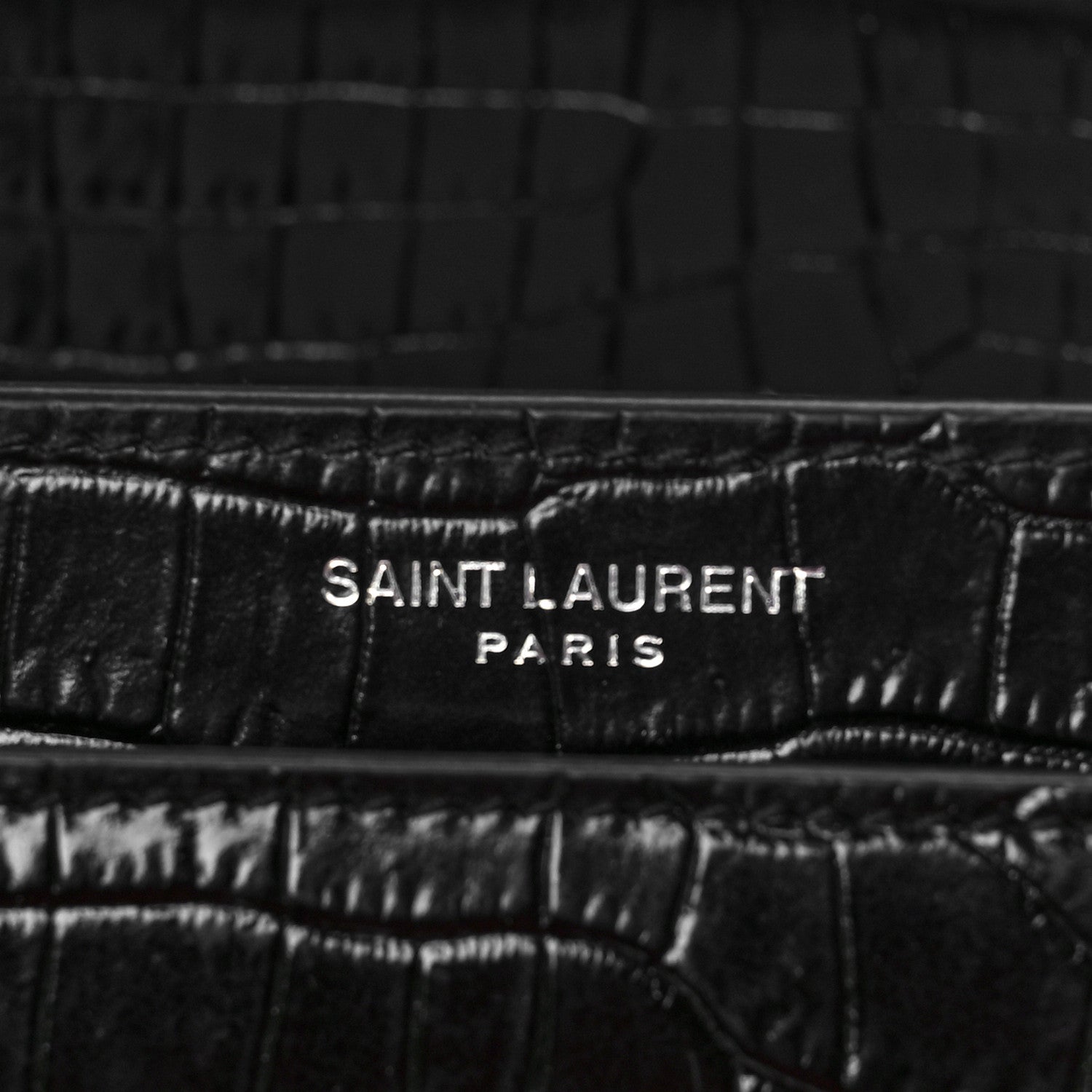 Saint Laurent Calfskin Crocodile Embossed Medium Monogram Sunset Black 7 of 9