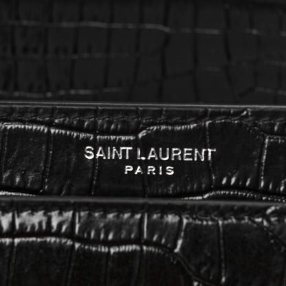Saint Laurent Calfskin Crocodile Embossed Medium Monogram Sunset Black 7 of 9