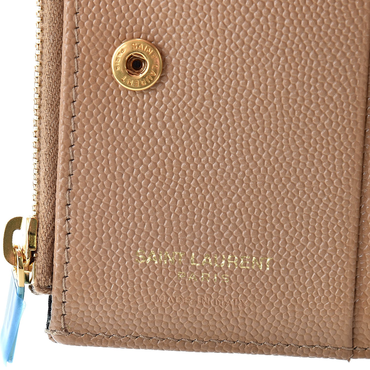Saint Laurent Grain De Poudre Matelasse Chevron Monogram Zipped Card Case Deep Beige 6 of 8