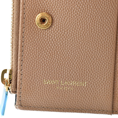 Saint Laurent Grain De Poudre Matelasse Chevron Monogram Zipped Card Case Deep Beige 6 of 8