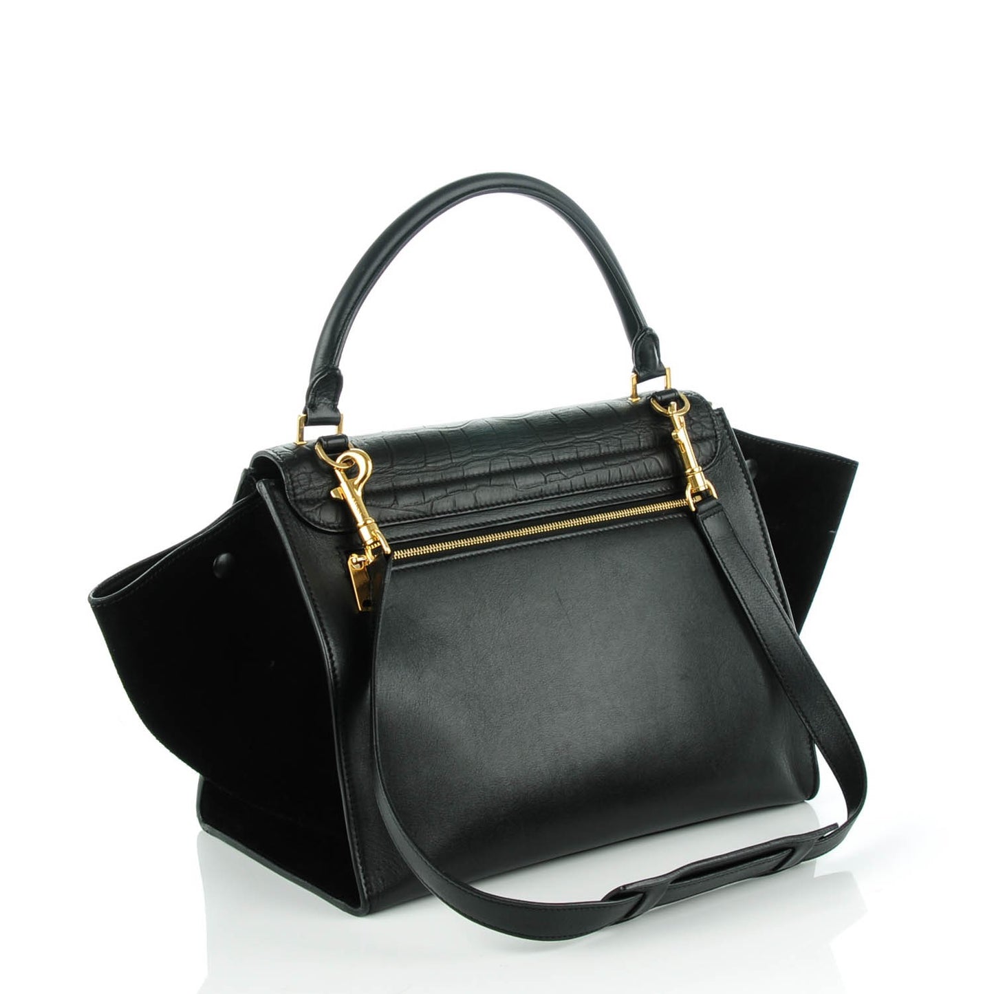 Crocodile Embossed Calfskin Medium Trapeze Black