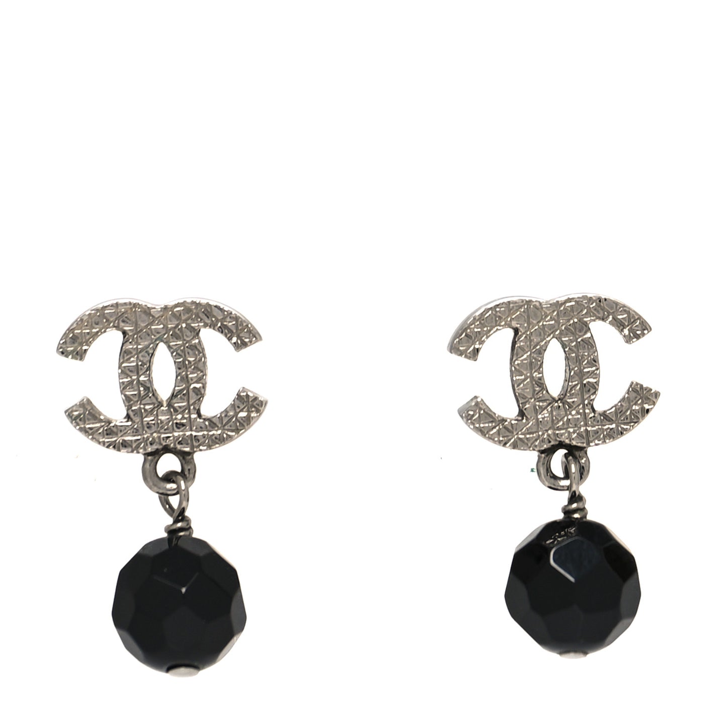 Beaded CC Dangle Earrings Silver Black