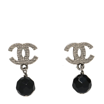 Chanel Beaded CC Dangle Earrings Silver Black 1 of 4
