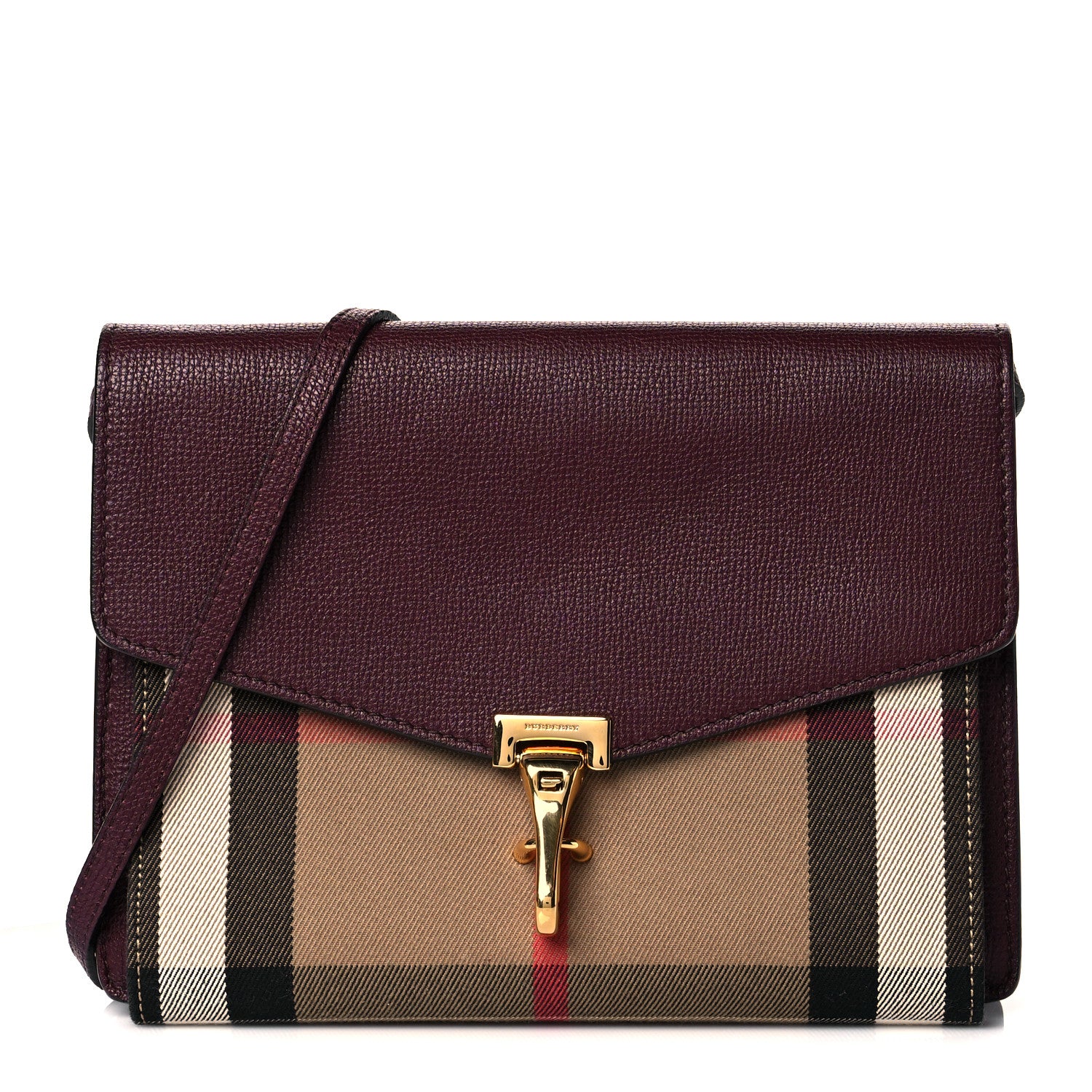 Burberry Derby Calfskin House Check Small Macken Crossbody Bag Mahogany Red 1 of 9
