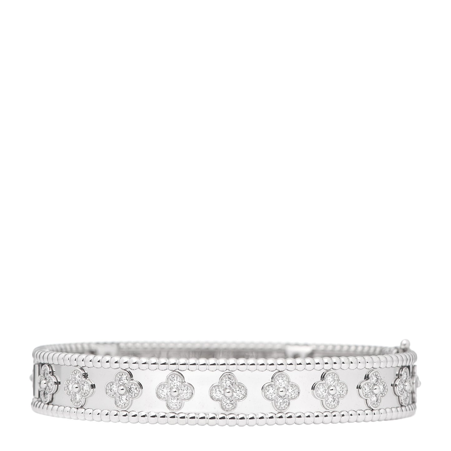 18K White Gold Diamond Perlee Clovers Bangle Bracelet M
