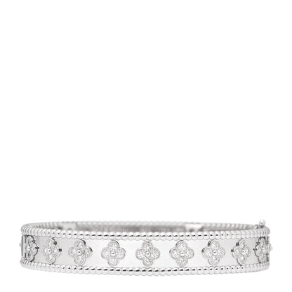 Van Cleef & Arpels 18K White Gold Diamond Perlee Clovers Bangle Bracelet M 1 of 6