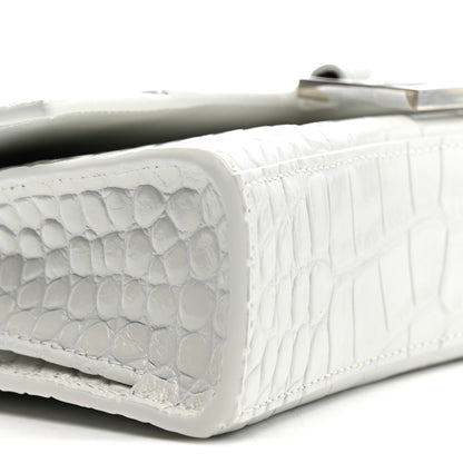 Balenciaga Shiny Calfskin Crocodile Embossed Small Hourglass Evening Chain Bag White 9 of 13