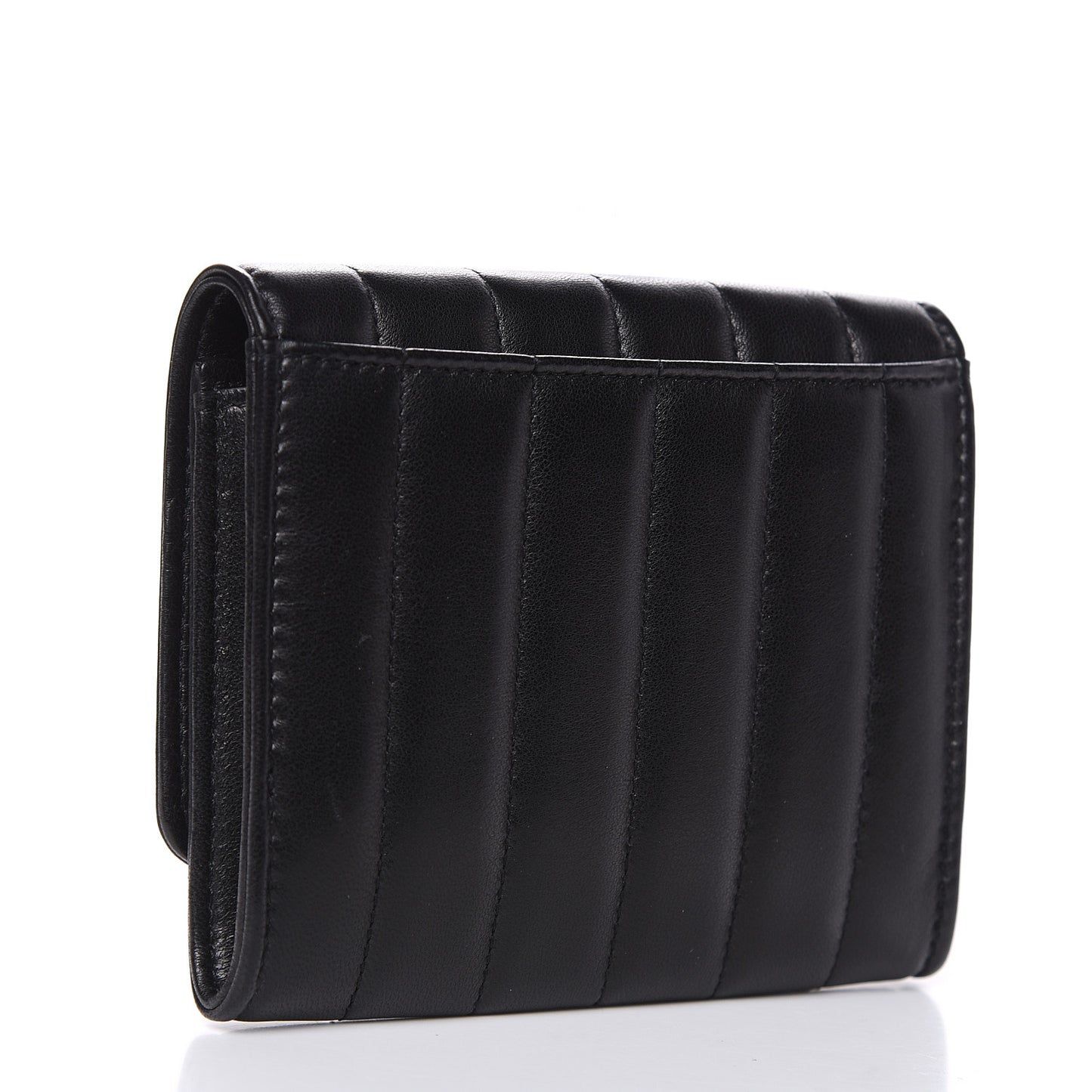 Lambskin Matelasse Monogram Vicky Tri-Fold Wallet Black