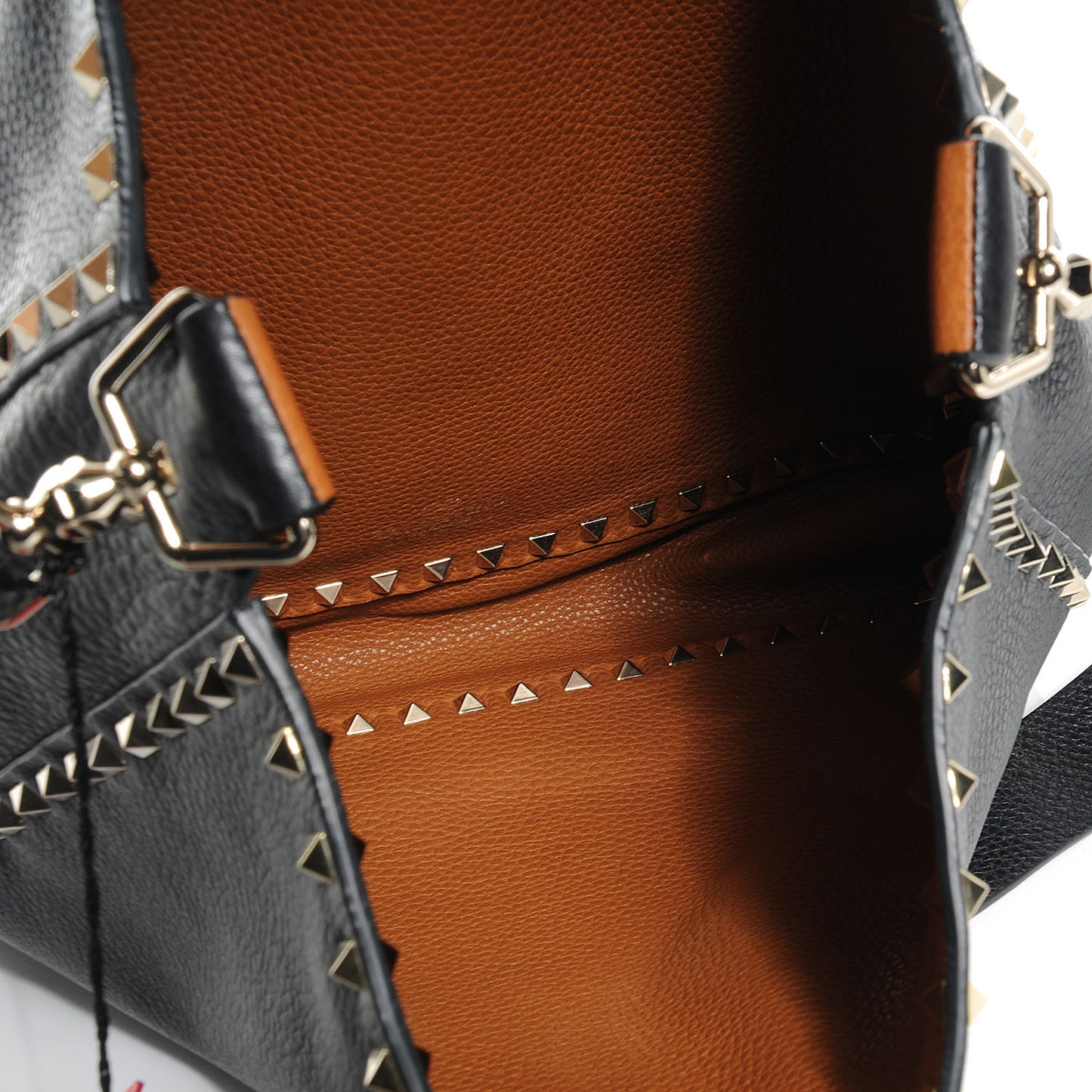 Calfskin Leather Rockstud Reversible Messenger Black