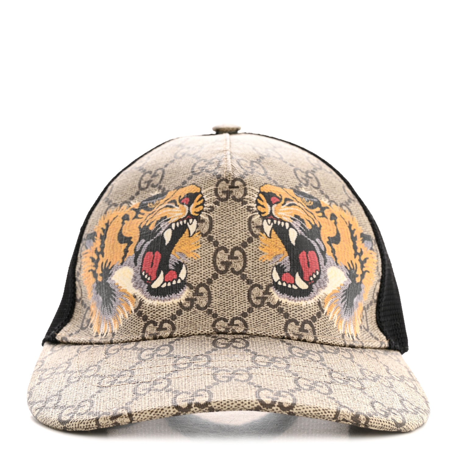 Gucci GG Supreme Monogram Tiger Print Baseball Hat XS Beige