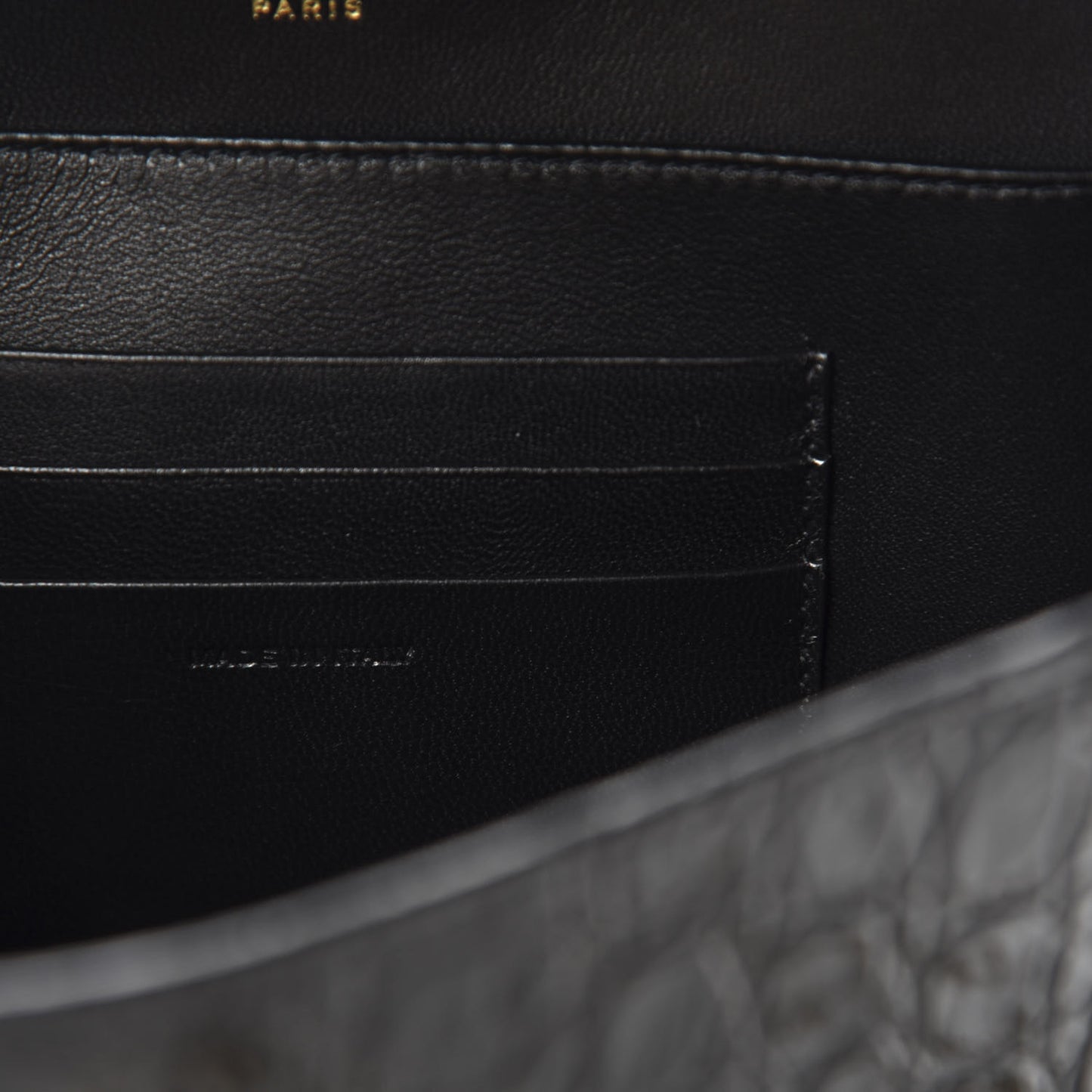 Calfskin Crocodile Embossed Monogram Cassandra Chain Wallet Black
