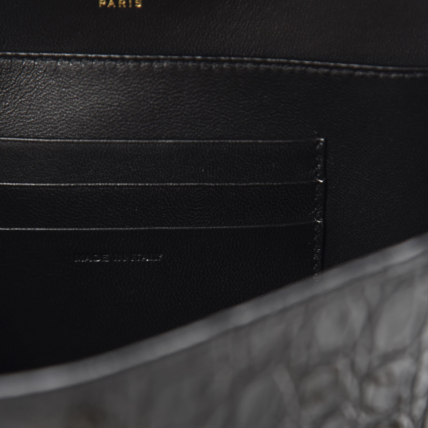 Saint Laurent Calfskin Crocodile Embossed Monogram Cassandra Chain Wallet Black 9 of 11