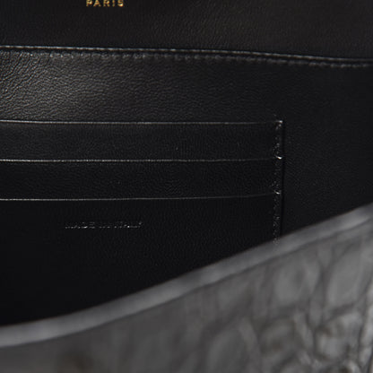 Saint Laurent Calfskin Crocodile Embossed Monogram Cassandra Chain Wallet Black 9 of 11