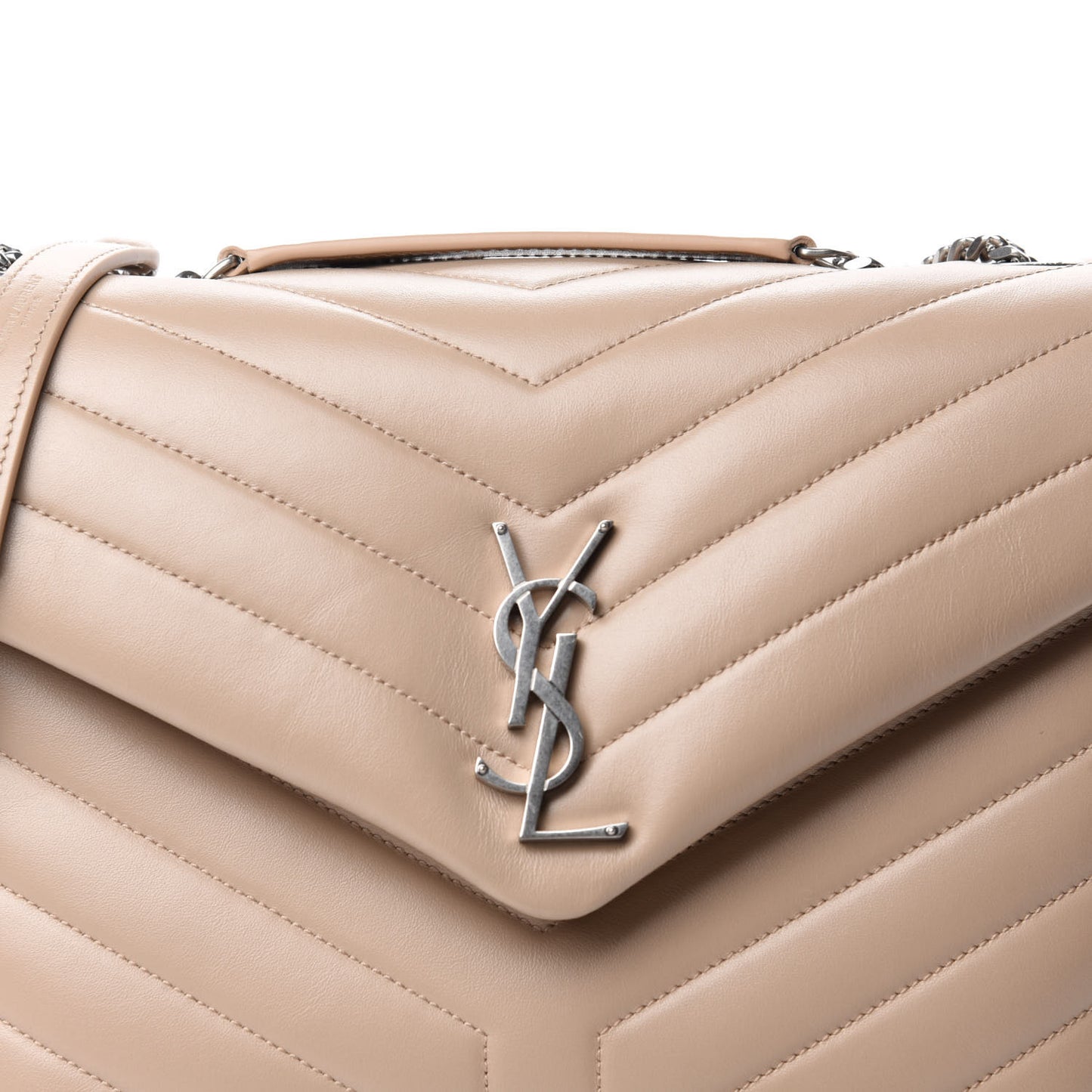 Calfskin Y Quilted Monogram Medium Loulou Chain Satchel Nude Powder