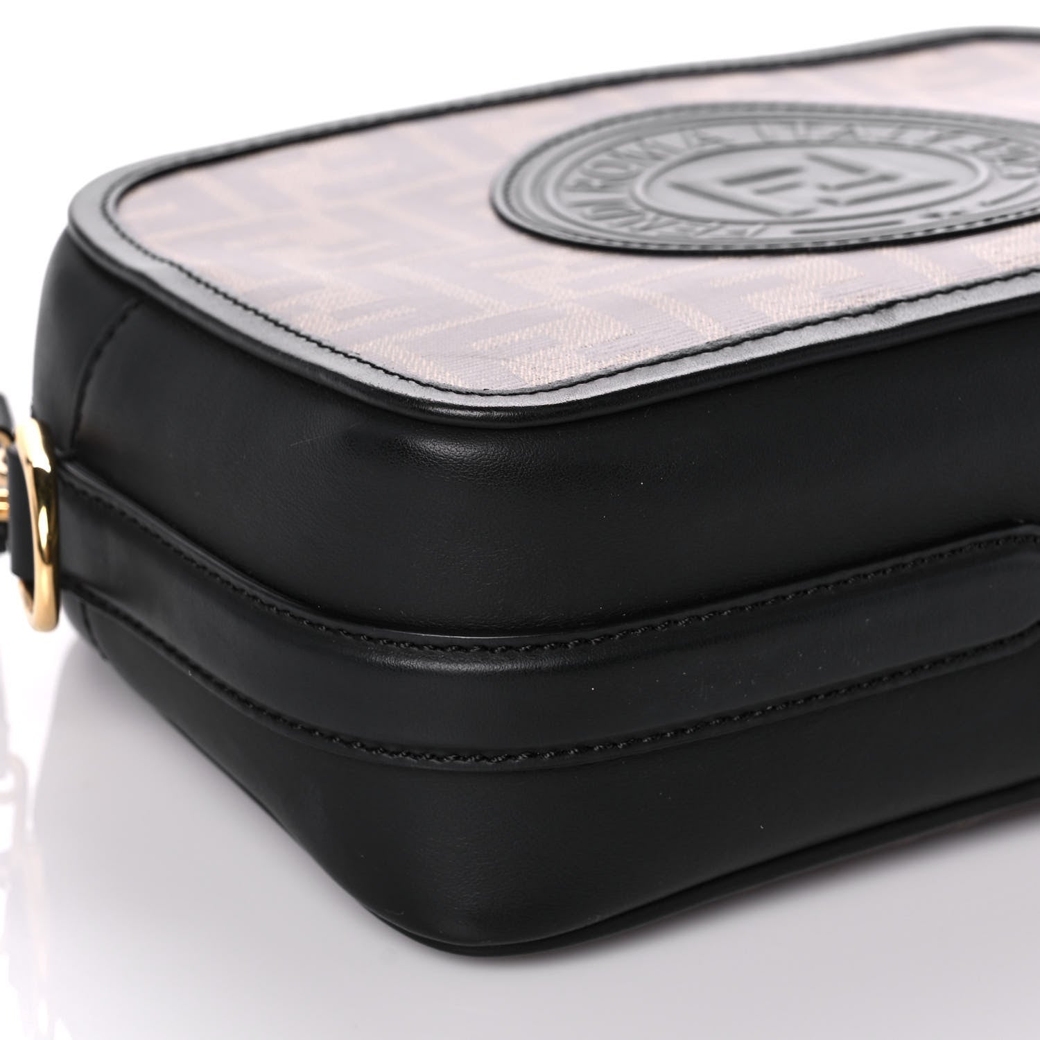 Fendi Glazed Fabric Vitello Century F is Fendi FF 1974 Stamp Patch Camera Case Mogano Panna Black 8 of 10