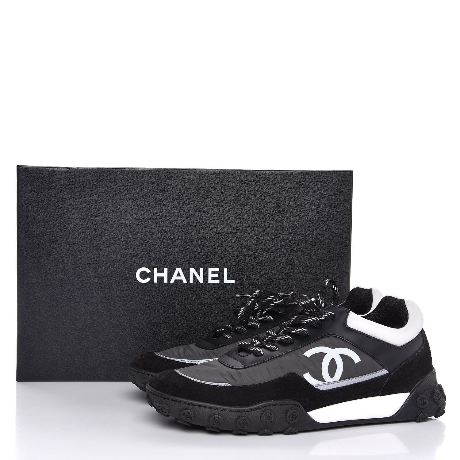 Chanel Nylon Calfskin CC Sneakers 38 Black Grey White 9 of 9