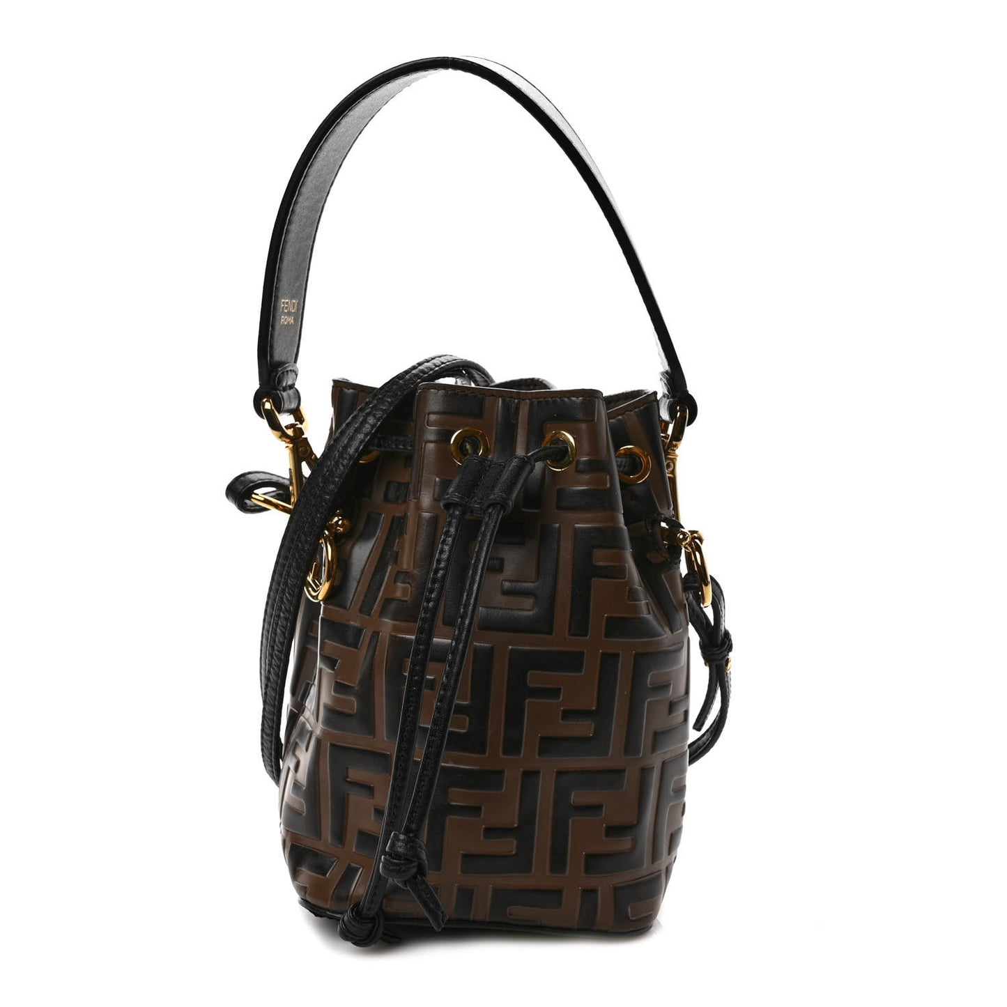 Vitello Liberty F is Fendi Bi-Color FF 1974 Embossed Mini Mon Tresor Bucket Bag Maya Black