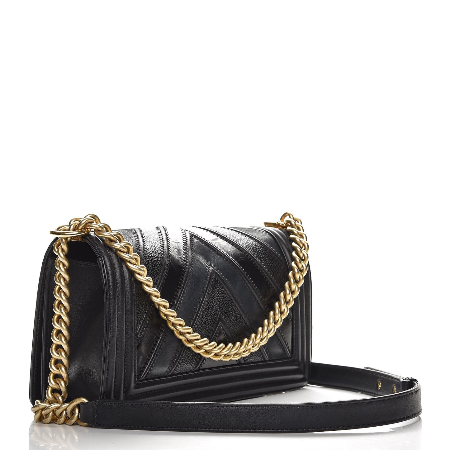 Caviar Suede Calfskin Chevron Medium Boy Flap Black