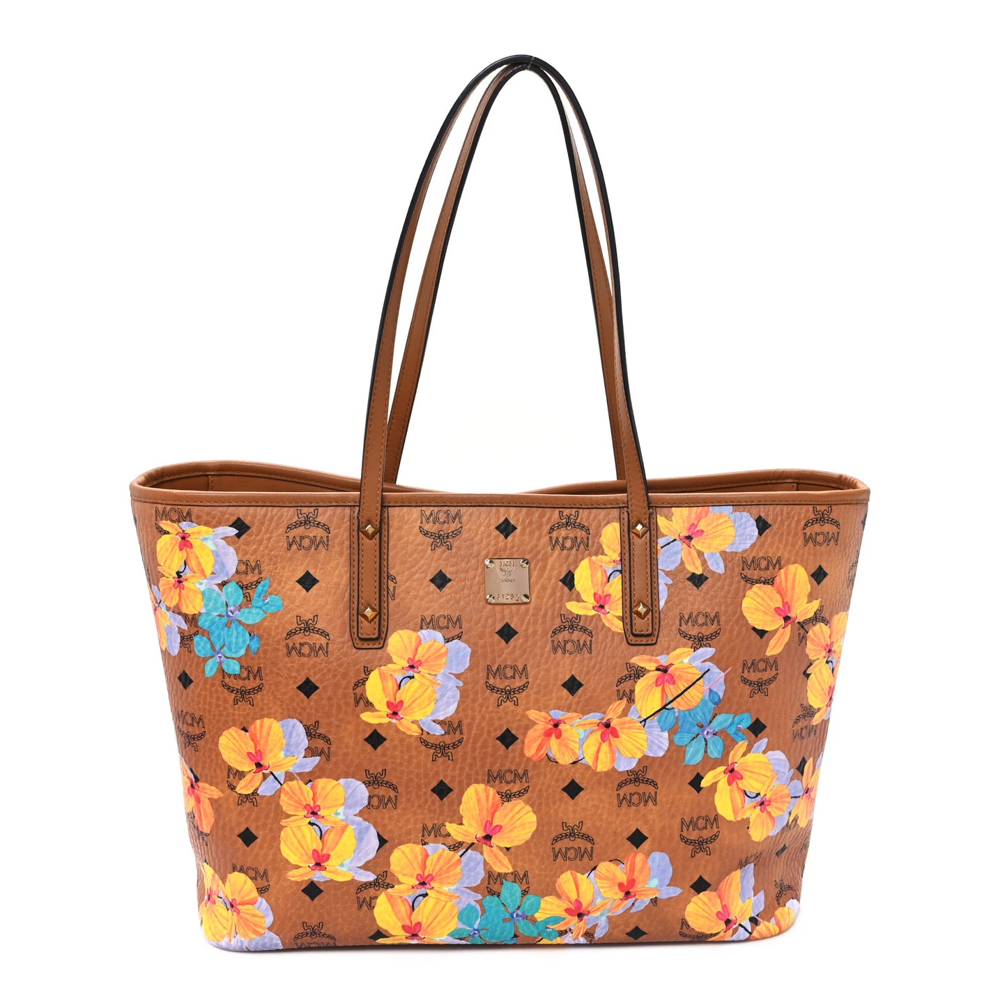 Visetos Floral Print Medium Essential Zip Top Shopper Tote Cognac