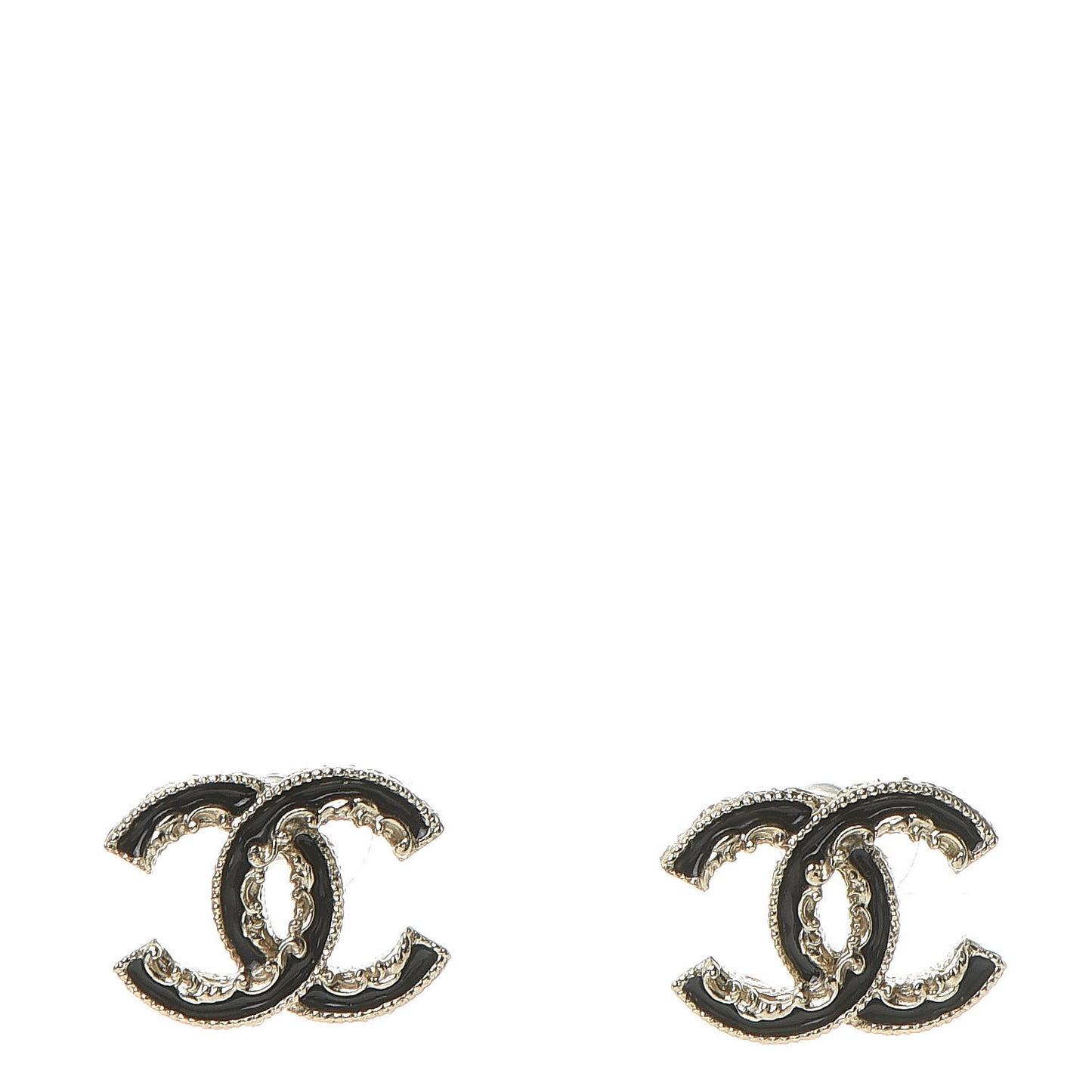 Enamel CC Baroque Earrings Black Gold