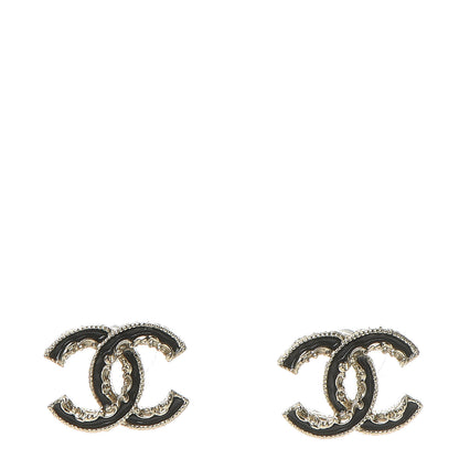 Chanel Enamel CC Baroque Earrings Black Gold 1 of 5
