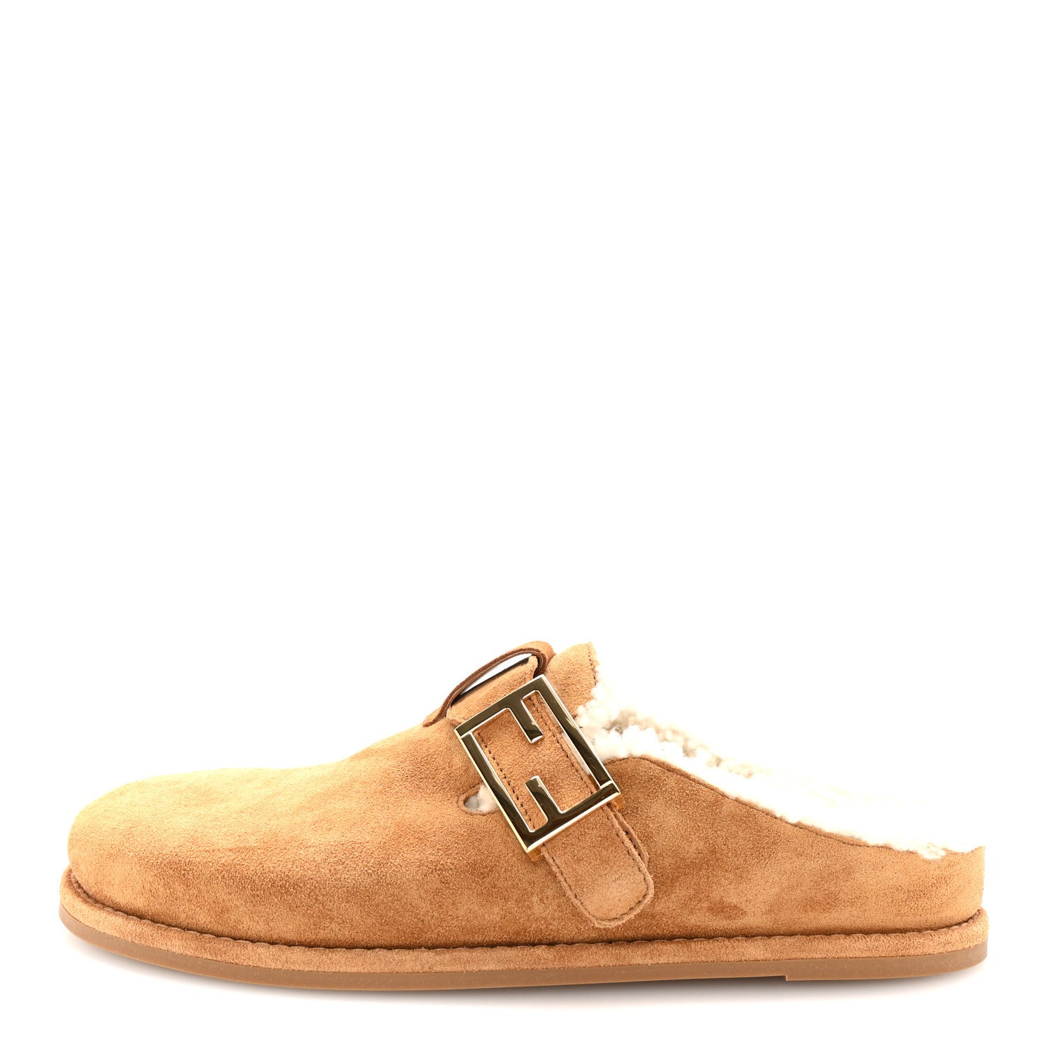 Fendi Suede Shearling Fendi Feel Buckled Clogs 38 Caramel Latte 1 of 9