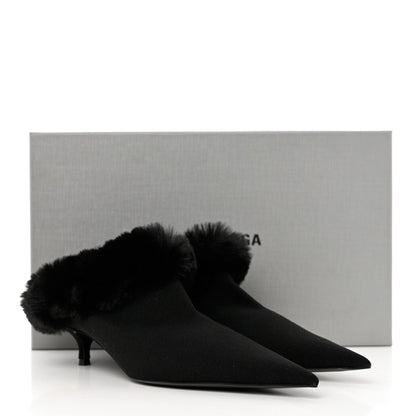 Balenciaga Sustainable Knit Faux Fur Knife Pointed Toe 40mm Mules 37 Black 10 of 10