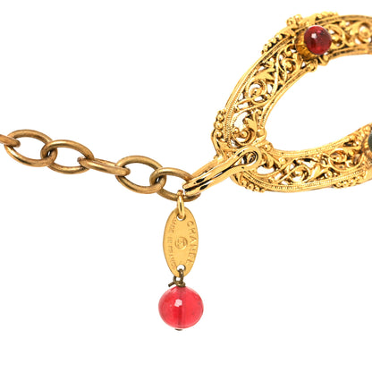 Chanel Metal Gripoix Filigree Chain Link Necklace Red Green Gold 4 of 4