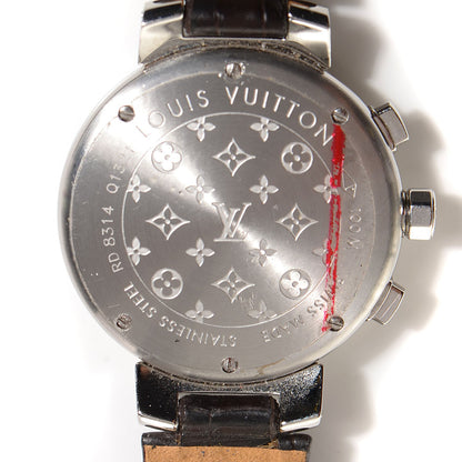 Louis Vuitton Stainless Steel Alligator 34mm Tambour Chronograph Quartz Watch Brown 6 of 9